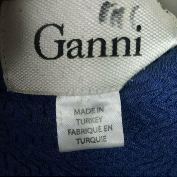 Ganni Blue Textured Midi Shift Dress Small Round Neck Half Sleeve Scandi Style - Picture 3 of 5